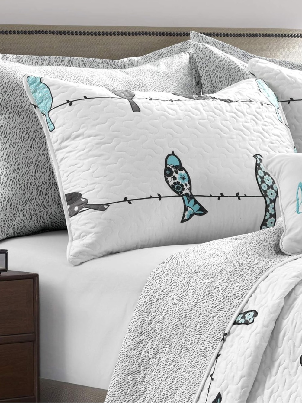 Lush Decor Rowley Birds Quilt 7 piece set, Full/Queen, Reversible - Picture 2 of 5